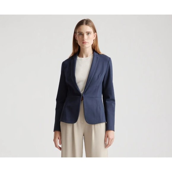 Quince Navy Blue Ultra-Stretch Ponte Blazer sz S Long Sleeve Career Work - NWT - Picture 4 of 4